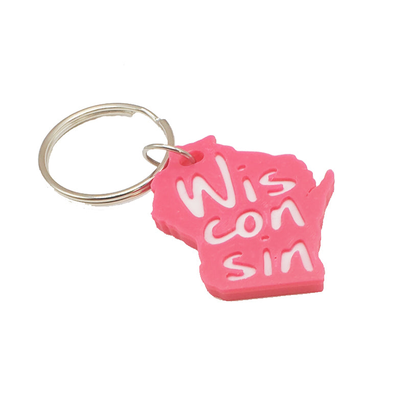 Wisconsin Keychain (Pink & White)