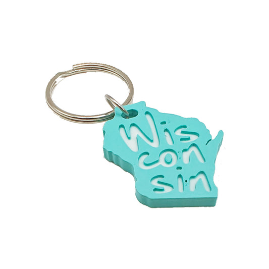 Wisconsin Keychain (Teal & White)