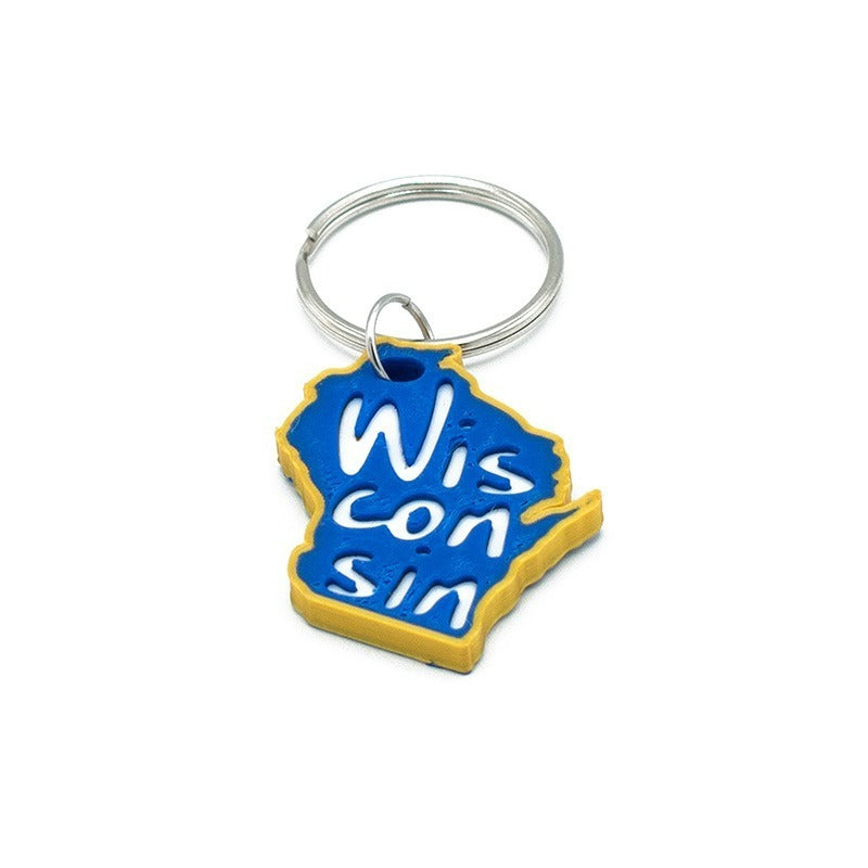 Wisconsin Keychain (Blue, White & Gold)